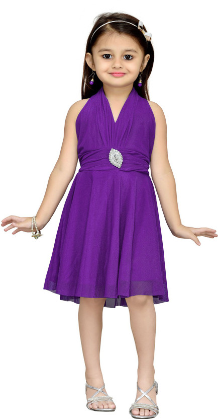 Purple Knee Length Dress for Girls